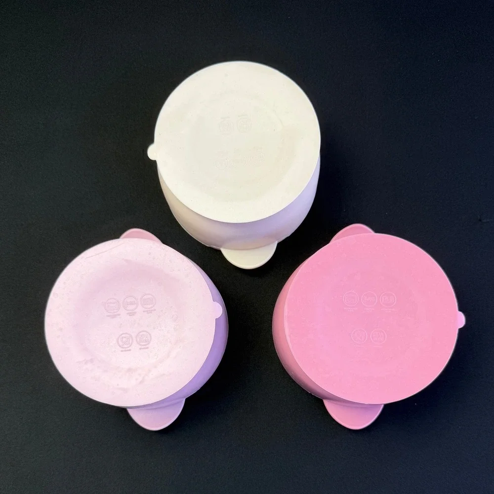 Silicone Suction Baby Bowls Set 3 Pink Cream BPA Free Toddler Feeding Dish 5 In